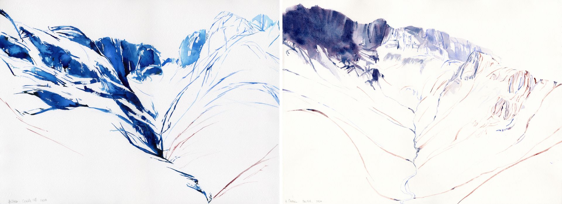 Langdale valley ends Contemporary paintings of the Langdales, Crinkle Gill and Bow Fell