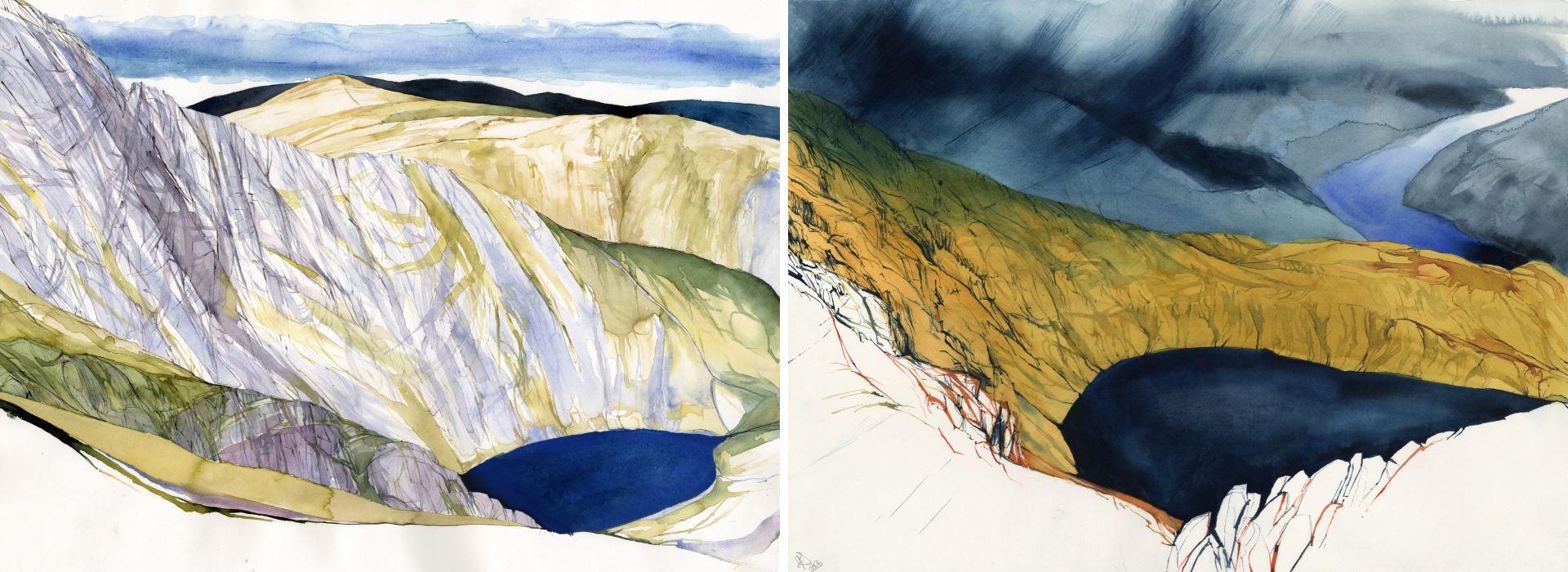 Sharp Edge, and Blea Water Two landscape paintings in watercolour.
